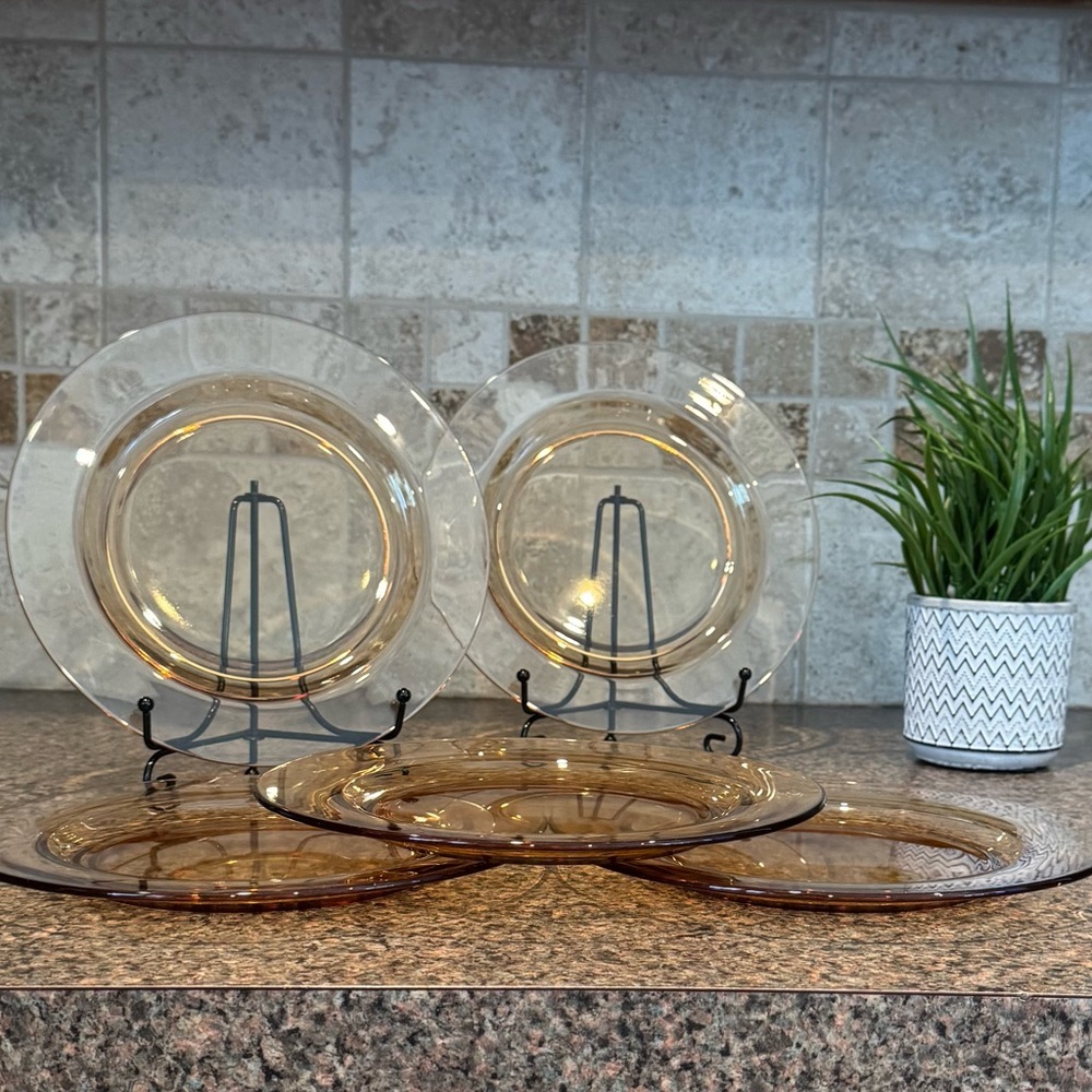 Set of 5 Vintage Fostoria #2321 Salad Plates Pink Depression Glass, Pink/Amber